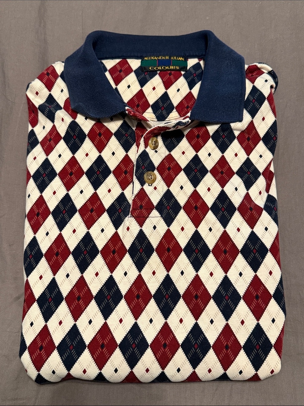 Alexander Julian Red Navy Cream Argyle Polo